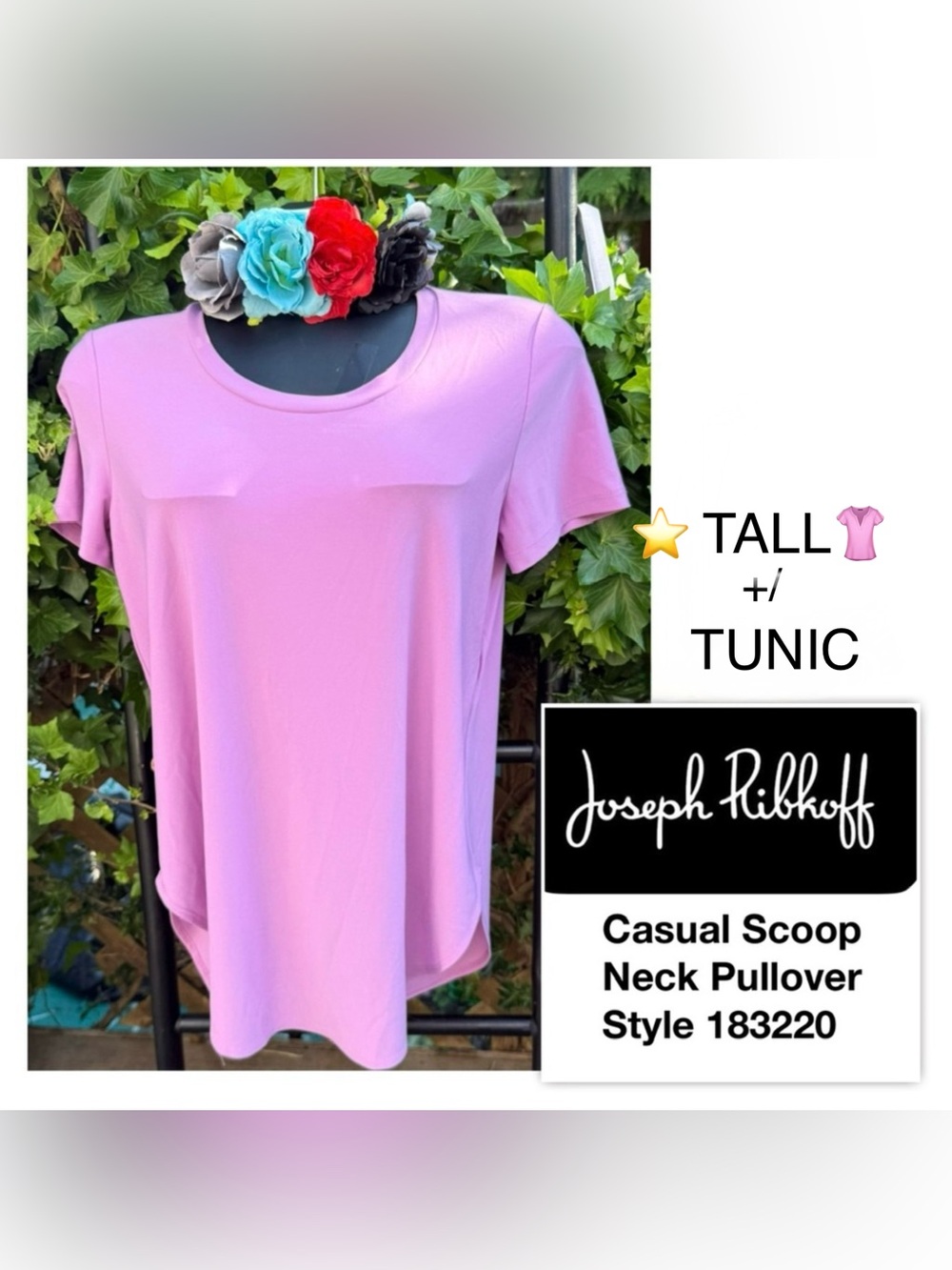 🆕 Joseph Ribkoff LlLAC Scoop Neck Tunic/long top high/low hem size 10